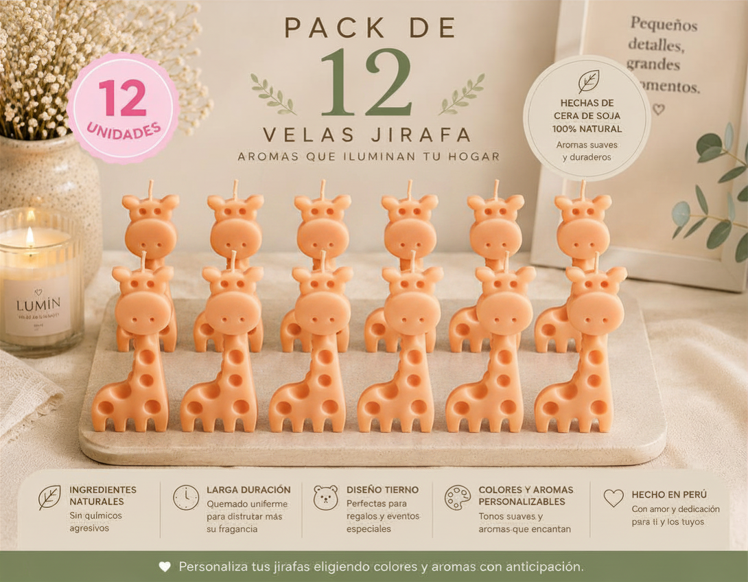 Velitas  Aromática Pack de 12 Velas Jirafa
