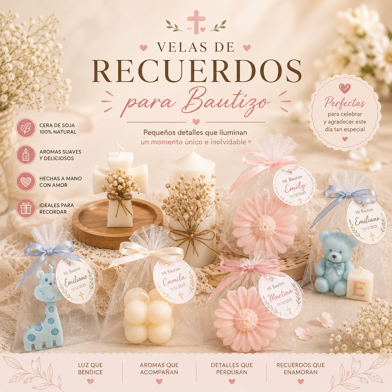 Velas Para  Recuerditos De Bautizos