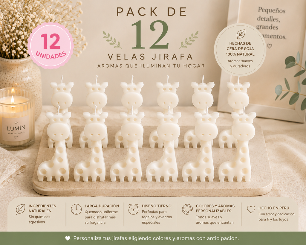 Velitas  Aromática Pack de 12 Velas Jirafa