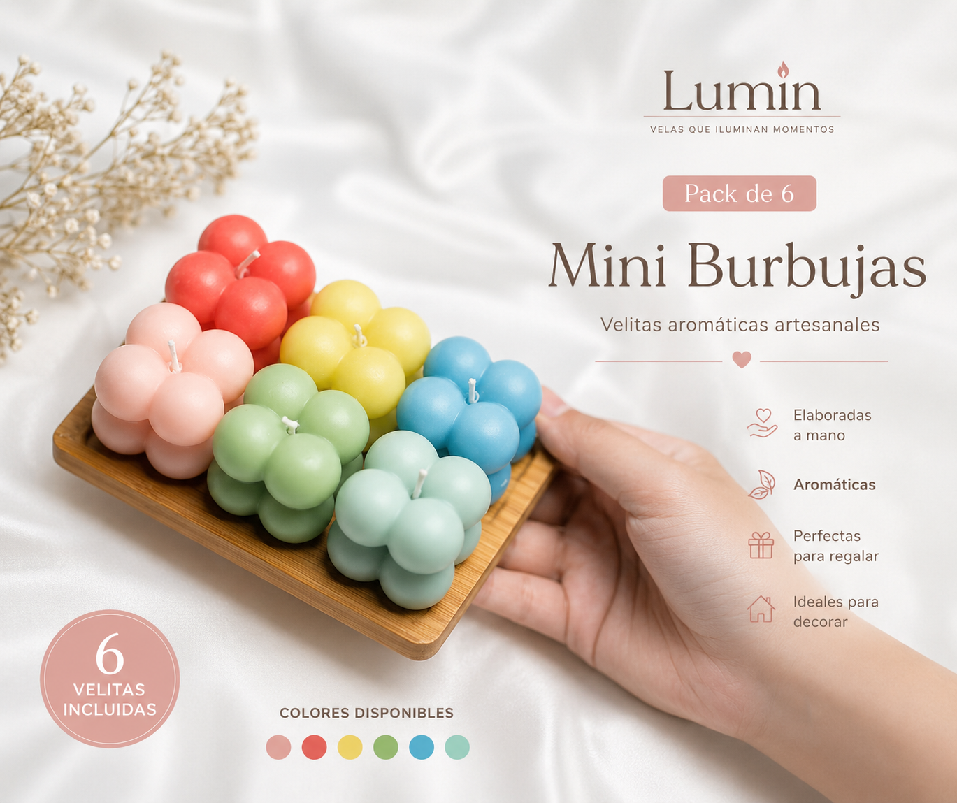 Velitas Aromáticas Pack de 6 Velitas Mini Burbujas