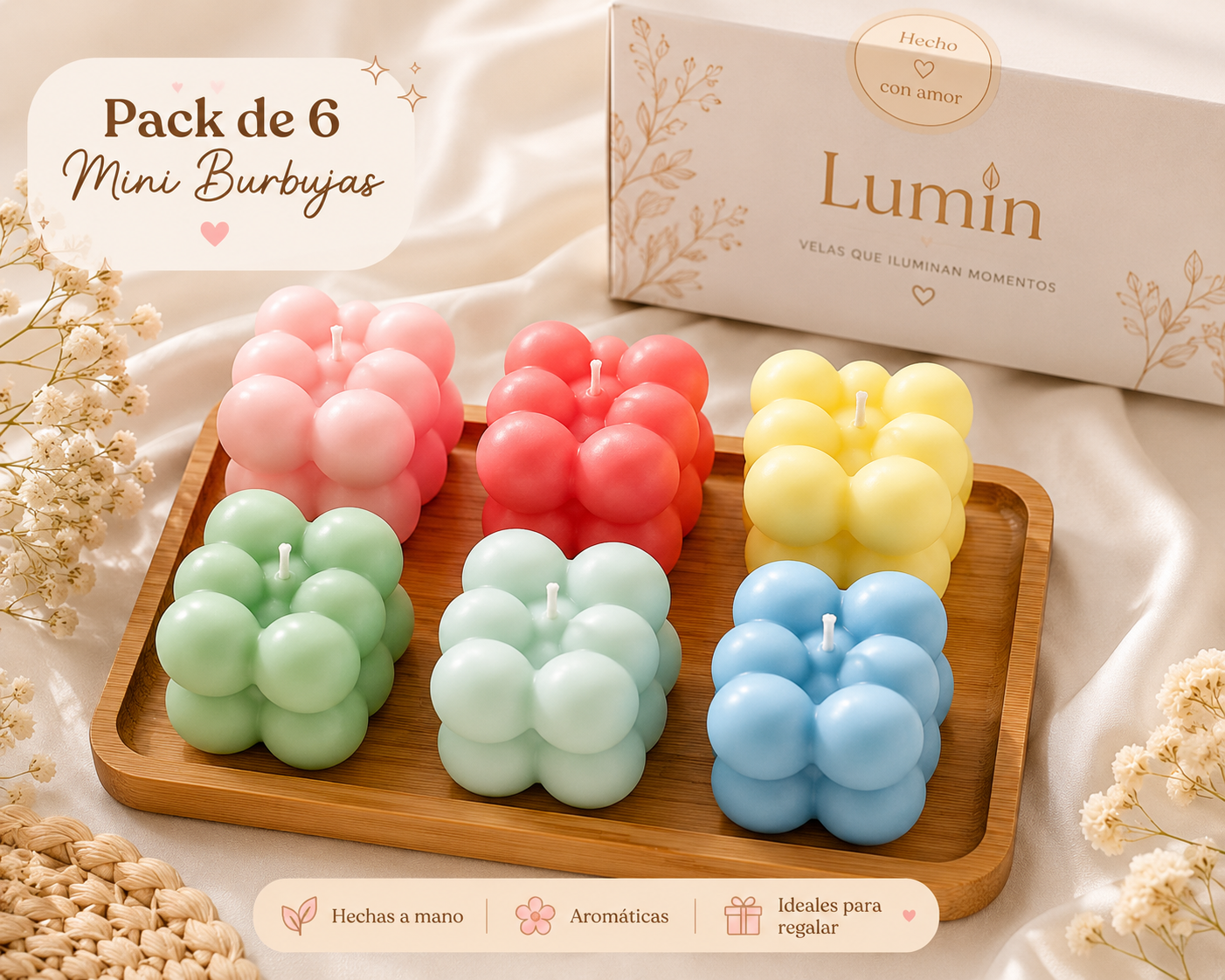Velitas Aromáticas Pack de 6 Velitas Mini Burbujas