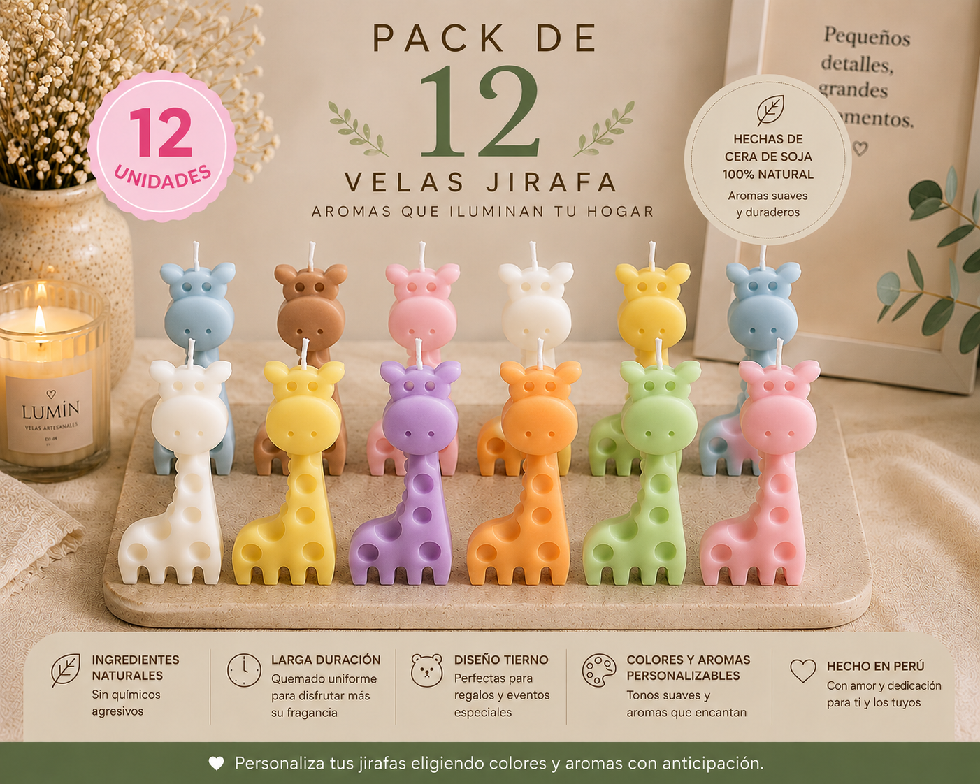 Velitas  Aromática Pack de 12 Velas Jirafa
